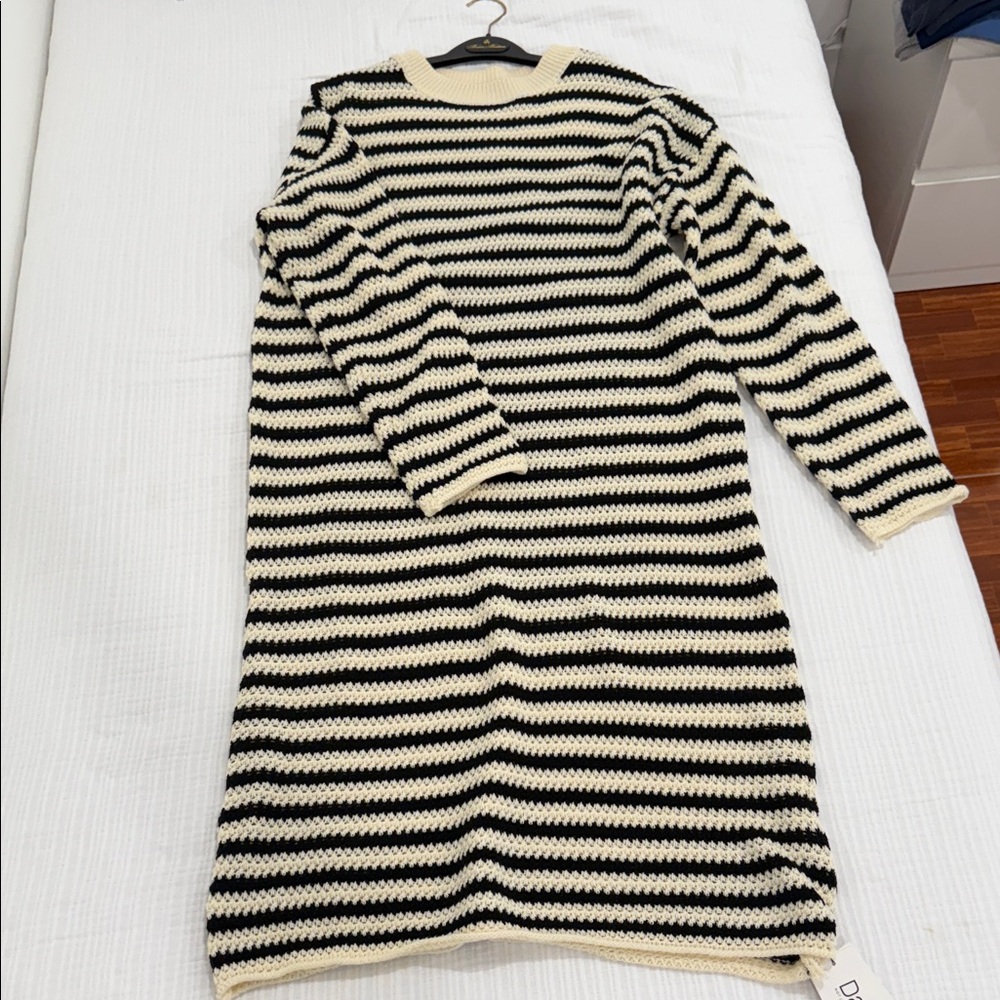 SHEIN Black and Cream Striped Sweater Dress